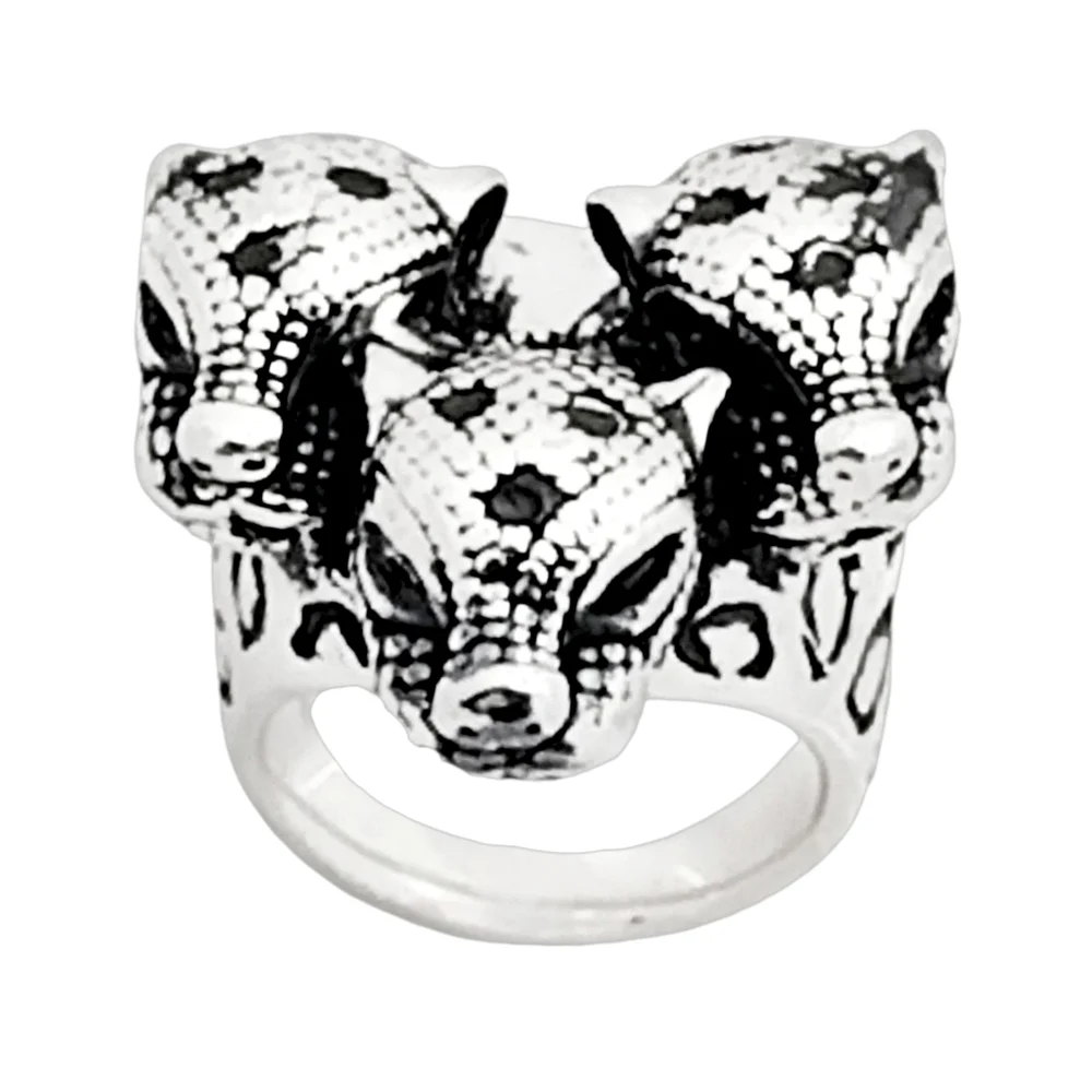 Three Cheetah Head Sterling Silver Ring | 10 Grams | Size 8 | NWOT